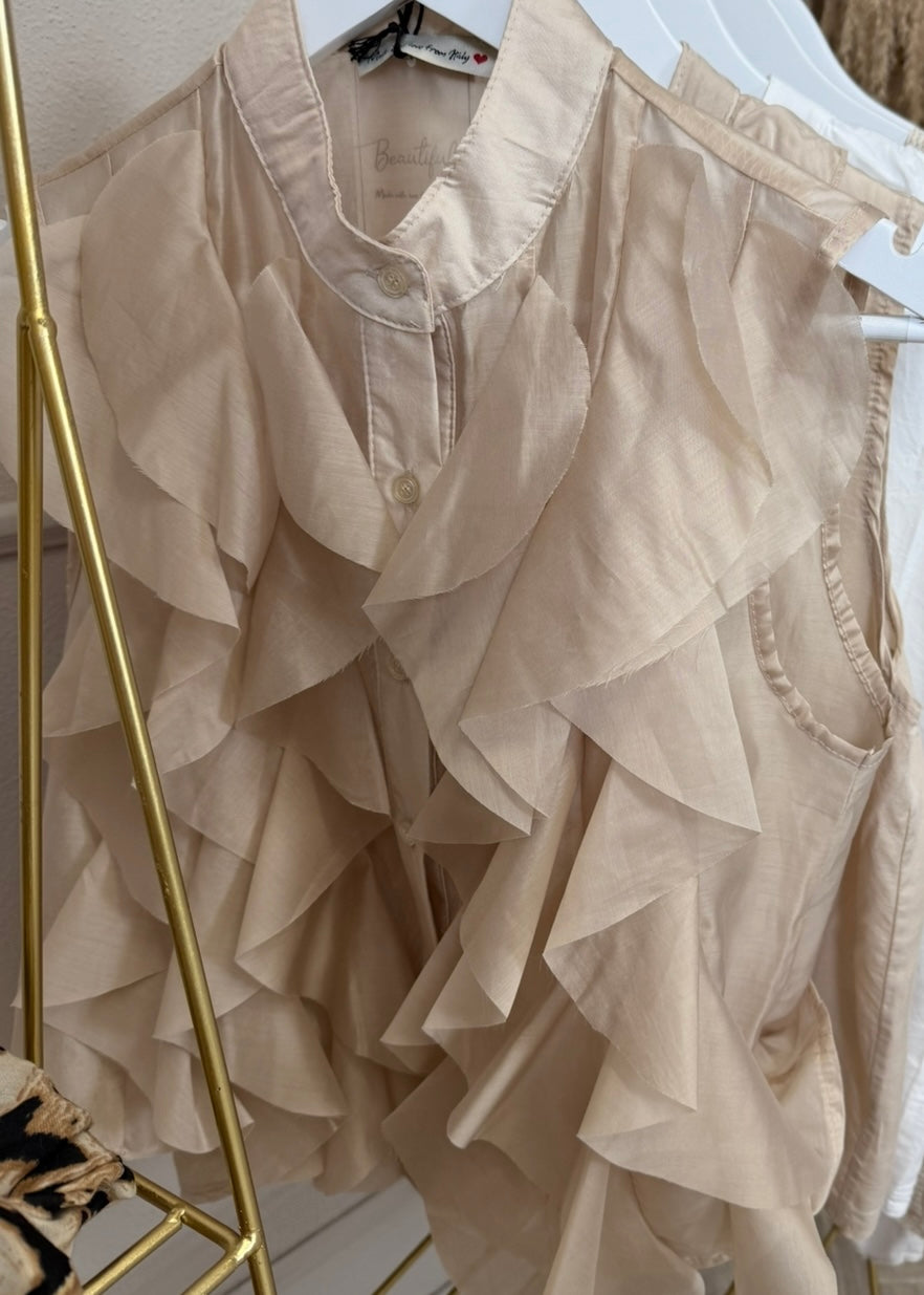 Ärmellose Bluse mit Volants in 2 Farben