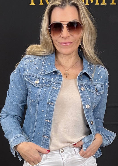 Jeansjacke mit Glitzersteinchen