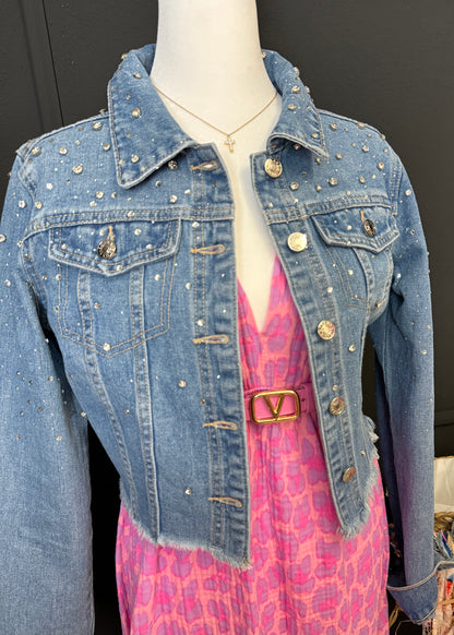 Jeansjacke mit Glitzersteinchen