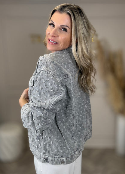 Jeansjacke mit Glitzersteinen