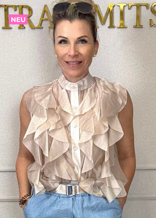 Ärmellose Bluse mit Volants in 2 Farben