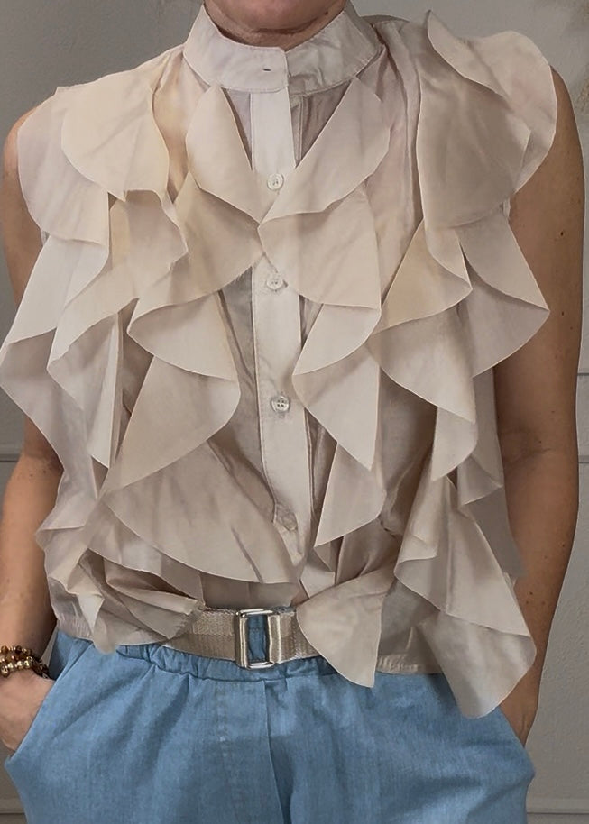 Ärmellose Bluse mit Volants in 2 Farben