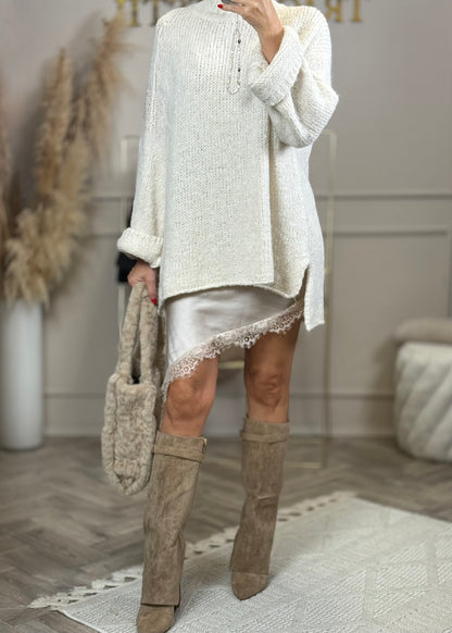 Satinkleid mit Spitze in 3 Farben