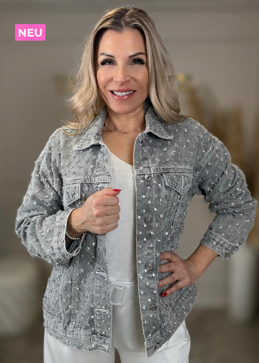 Jeansjacke mit Glitzersteinen in 2 Farben