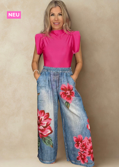 Weite leichte Hose in Denimoptik